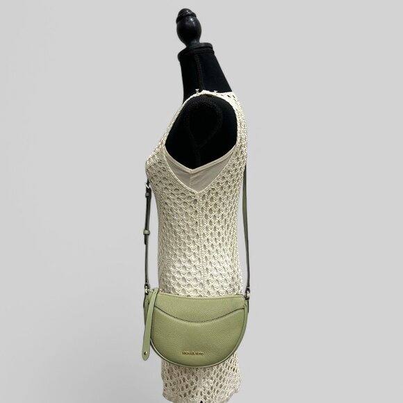 Michael Kors Dover Small Mini Half-Moon Leather Crossbody Bag - Light Sage - Picture 5 of 15